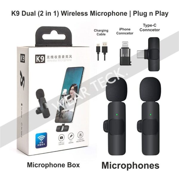 K9 Plug-and-play Wireless Lavalier Microphone for Cell Phones