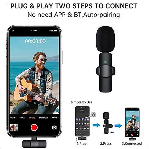 K8 Collar Microphone Mic Plug & Play USB Type C & iOS Wireless