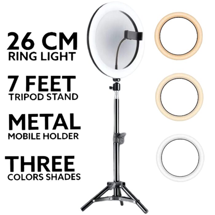 26cm Ring Light with 7 Feet Adjustable Tripods Stand & Mobile Holder