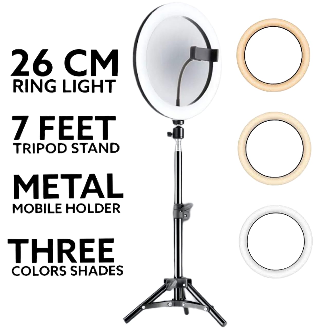 1 26cm Ring Light with 7 Feet Adjustable Tripods Stand & Mobile Holder