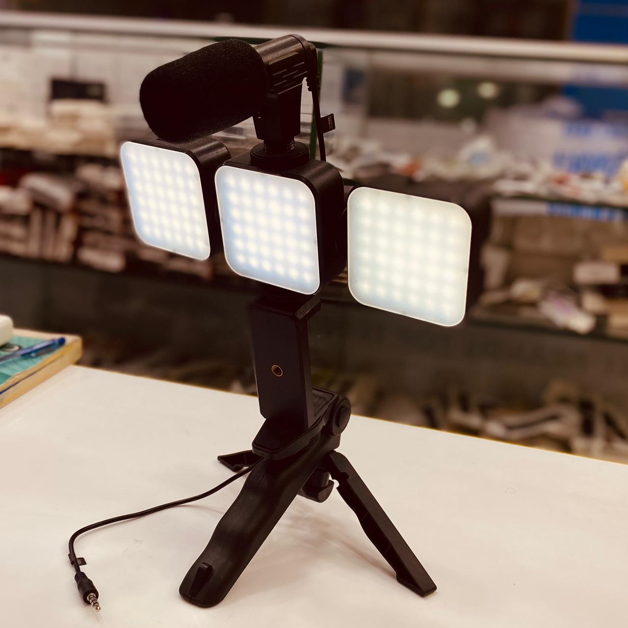 AY-49 Vlogging Kit with 3 Focus Lights & Mic.