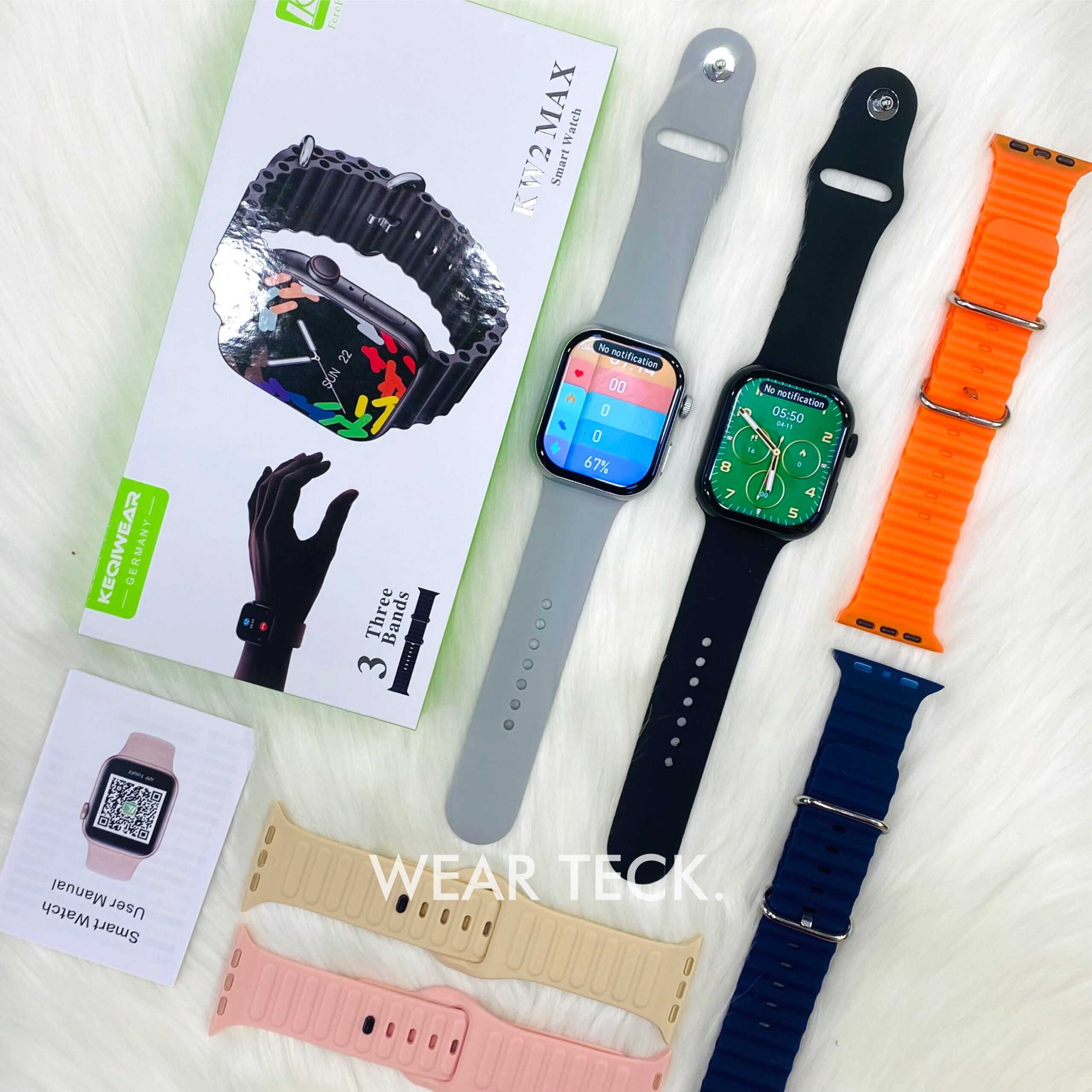 1 KW2 Max Smart Watch with 3 Pairs of Straps