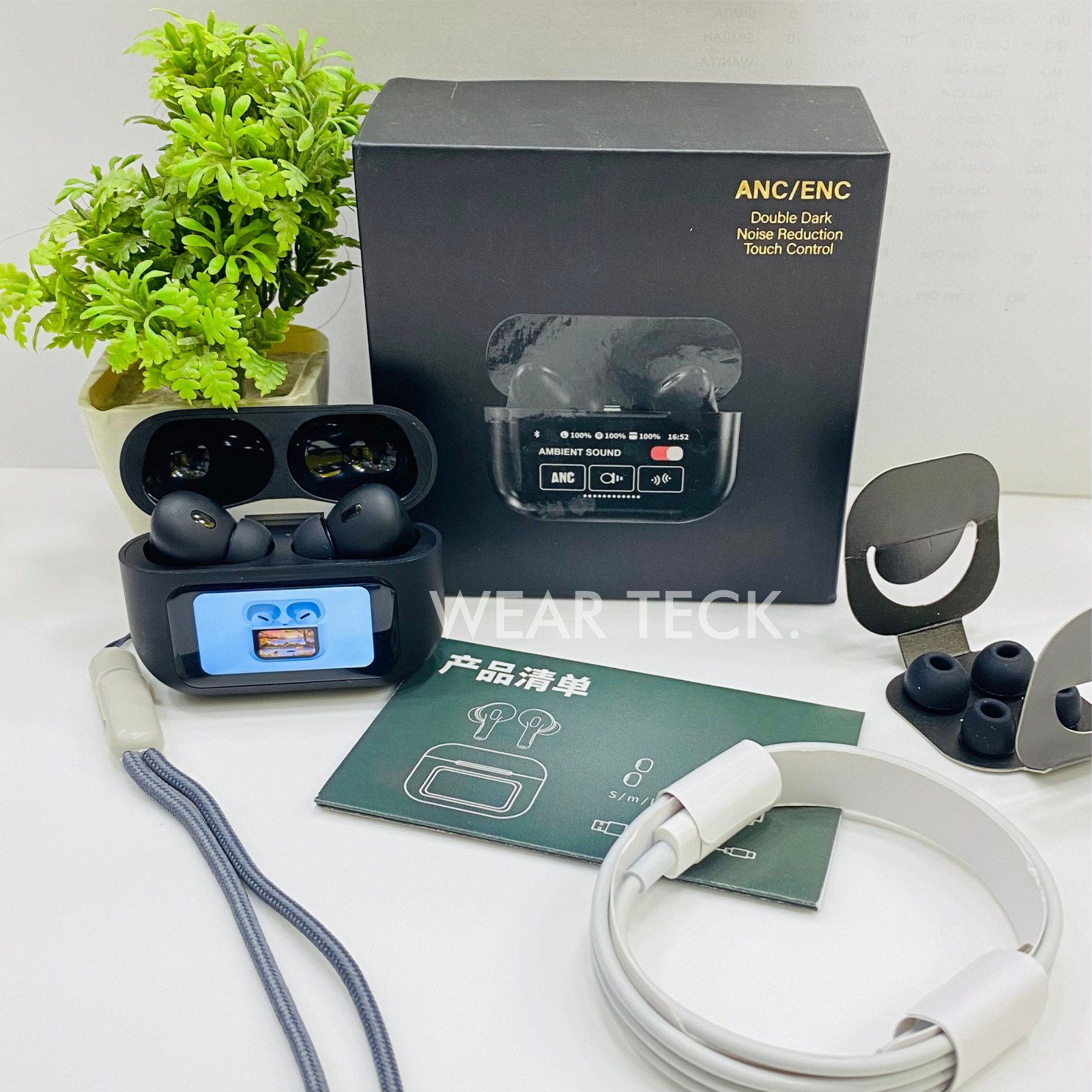 2 A9 Pro Airpods ANC/ENC Touch Screen Wireless Earbuds