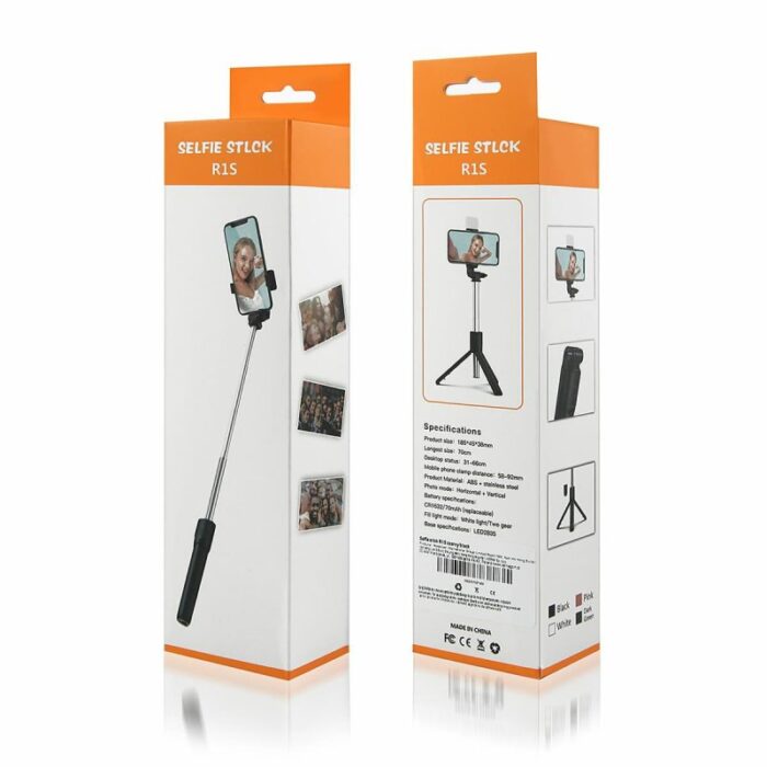 R1S Selfie Stick Tripod with Light | Best Bluetooth Wireless Selfie Stick Built in Tripod Stand | Fixed & Foldable