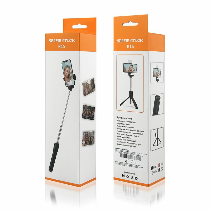 2 R1S Selfie Stick Tripod with Light | Best Bluetooth Wireless Selfie Stick Built in Tripod Stand | Fixed & Foldable