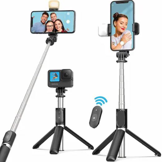 R1S Selfie Stick Tripod with Light | Best Bluetooth Wireless Selfie Stick Built in Tripod Stand | Fixed & Foldable