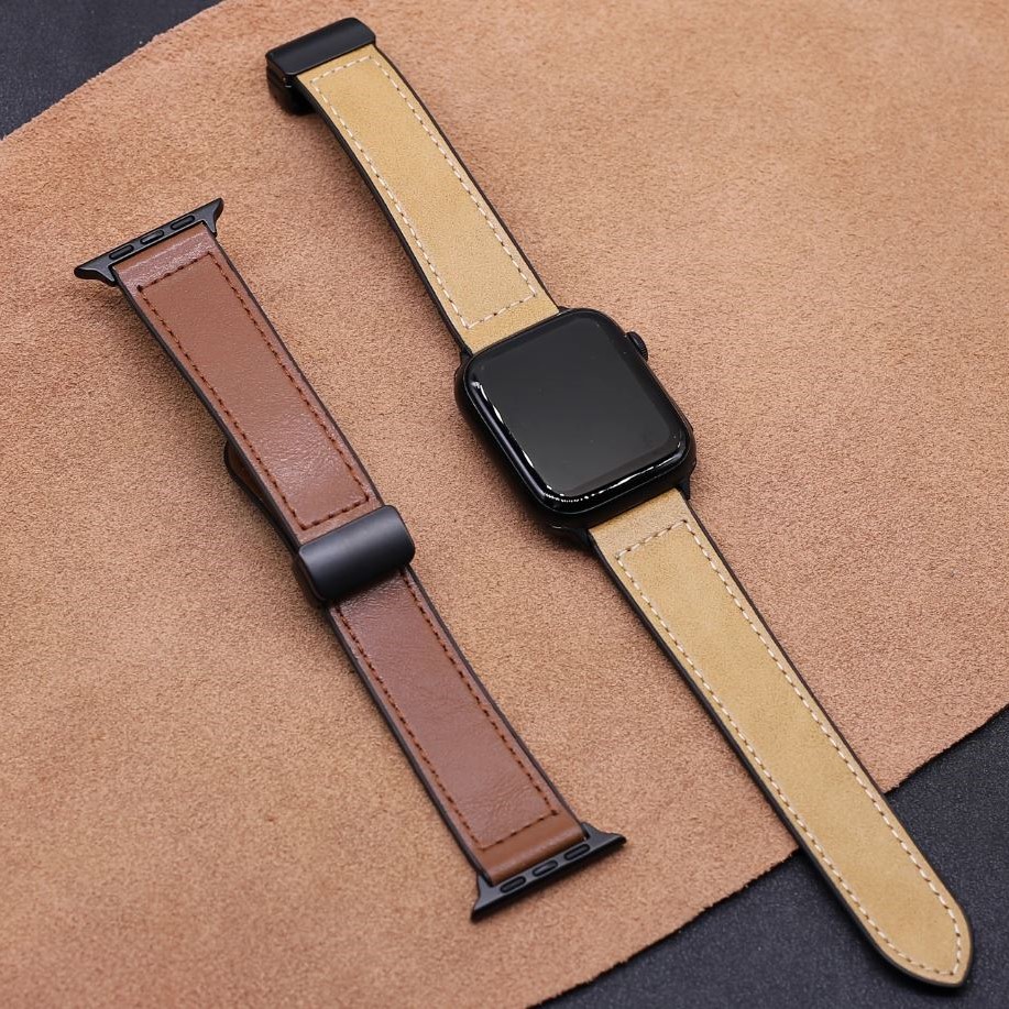 Premium Leather Magnetic D-Buckle Straps for Apple Watch Watch 42/44/45/49 MM Models