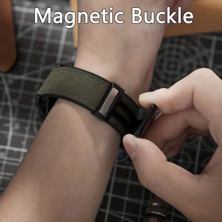 22mm Faux Leather Magnetic D-Buckle Adjustable Straps