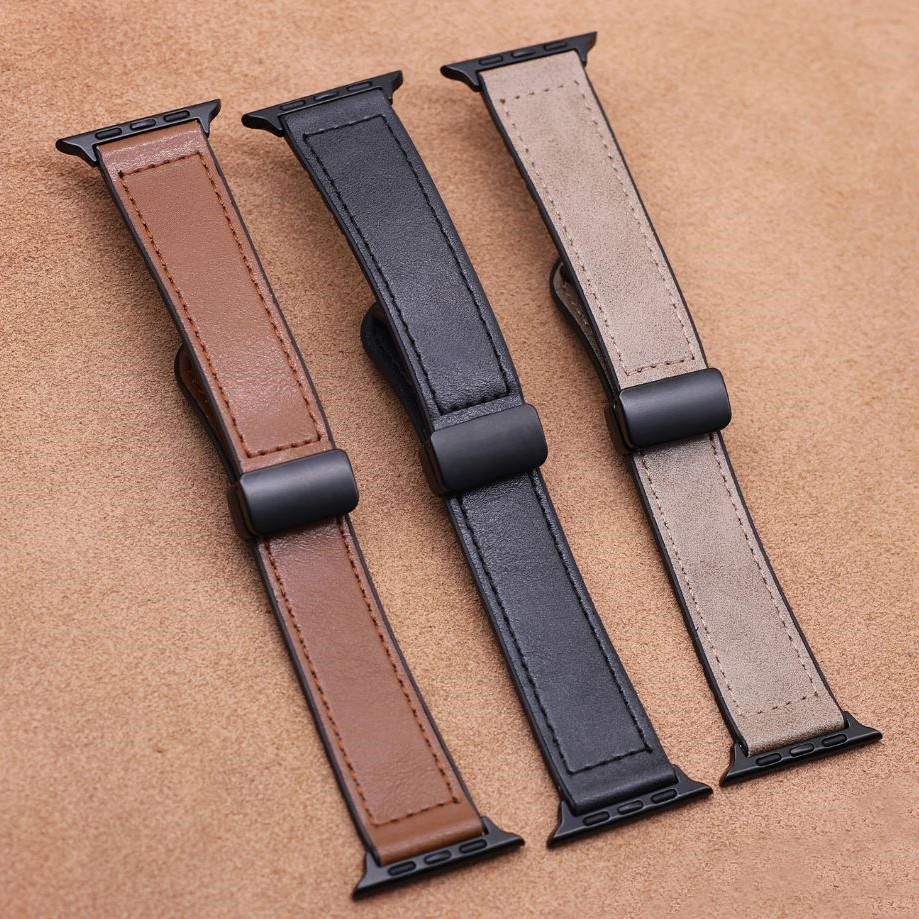Premium Leather Magnetic D-Buckle Straps for Apple Watch Watch 42/44/45/49 MM Models