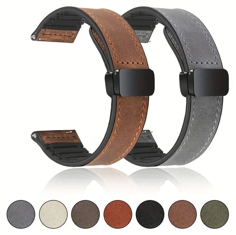 22mm Faux Leather Magnetic D-Buckle Adjustable Straps