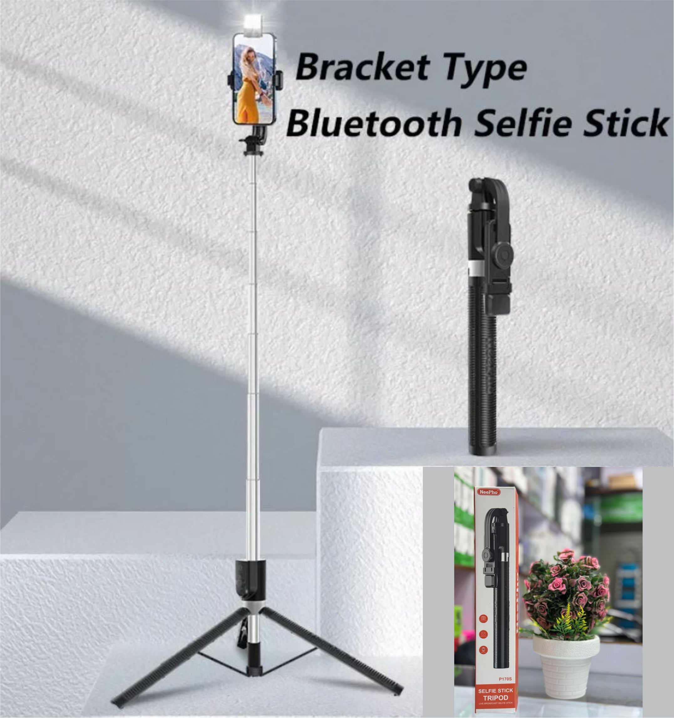 1 P170S 1.7 Meter Long Selfie Stick Tripod with Flash Light