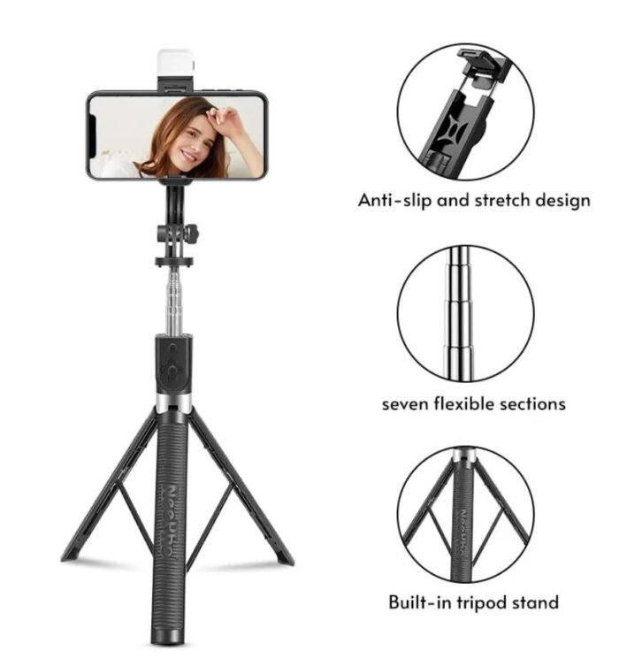 P170S 1.7 Meter Long Selfie Stick Tripod with Flash Light