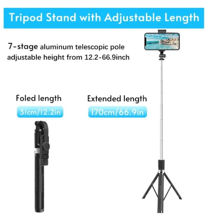 P170S 1.7 Meter Long Selfie Stick Tripod with Flash Light