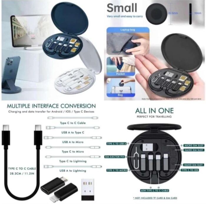 PD 60W 5 in1 USB C Cable To USB Type C for MacBook iPhone Fast Charging Data Wire Micro Lightning Cable Set With Box Holder