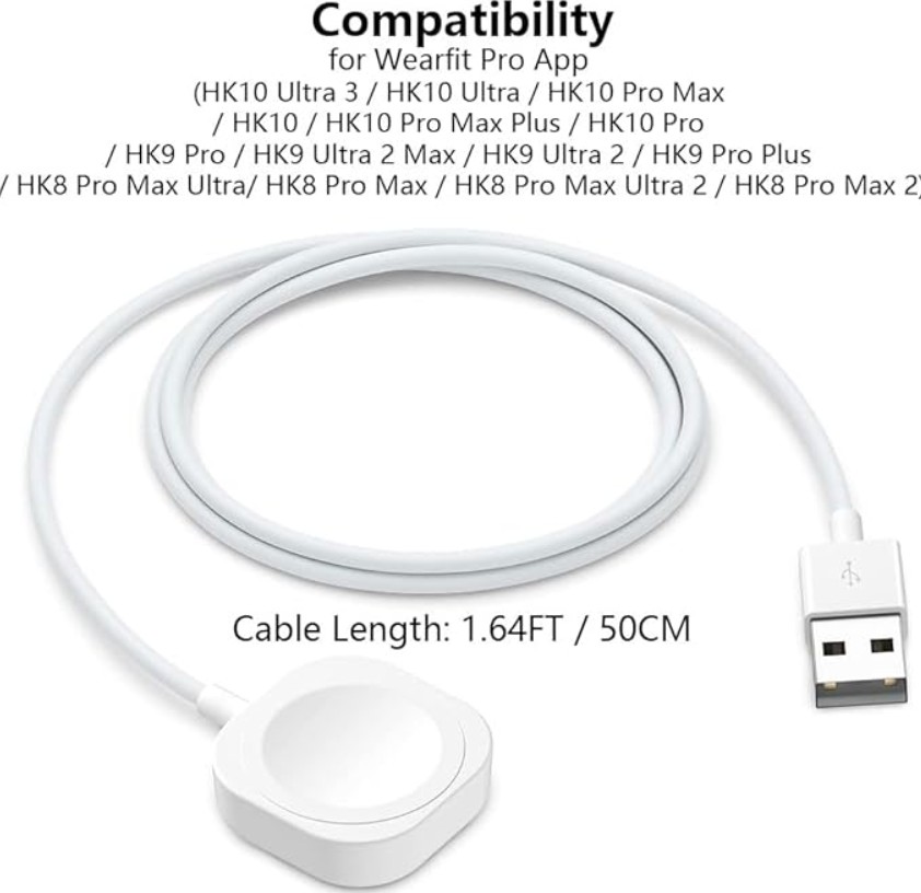 1 Charger Cable for HK Series Smart Watch - HK11 - HK10 - HK9 - HK8 | Compatible with All HK Series Smart Watches Model