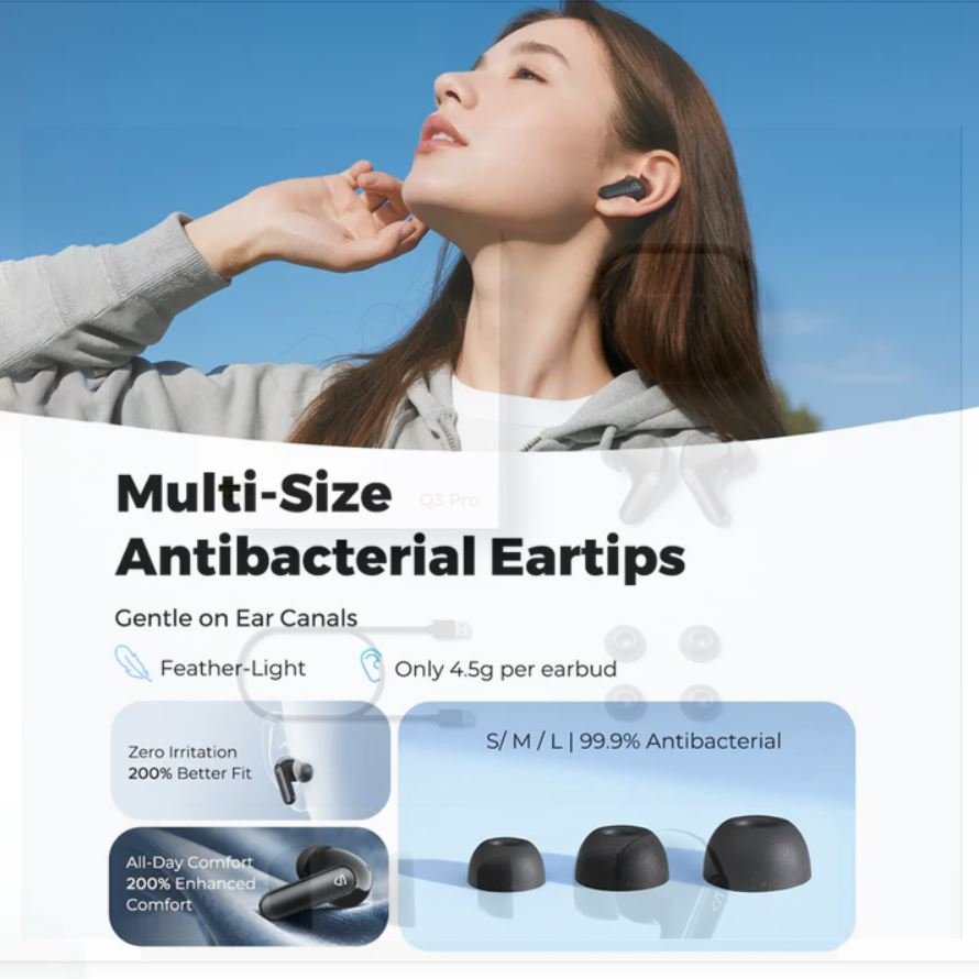 soundpeats q3 pro 13mm driver SoundPEATS Q3 Pro Earbuds | ANC | Dual Connection | Gaming Mode | 40Hrs Playtime
