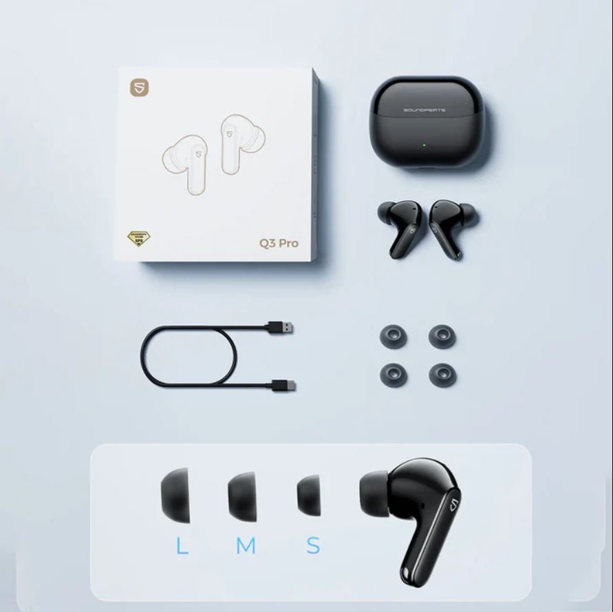 soundpeats q3 pro box SoundPEATS Q3 Pro Earbuds | ANC | Dual Connection | Gaming Mode | 40Hrs Playtime