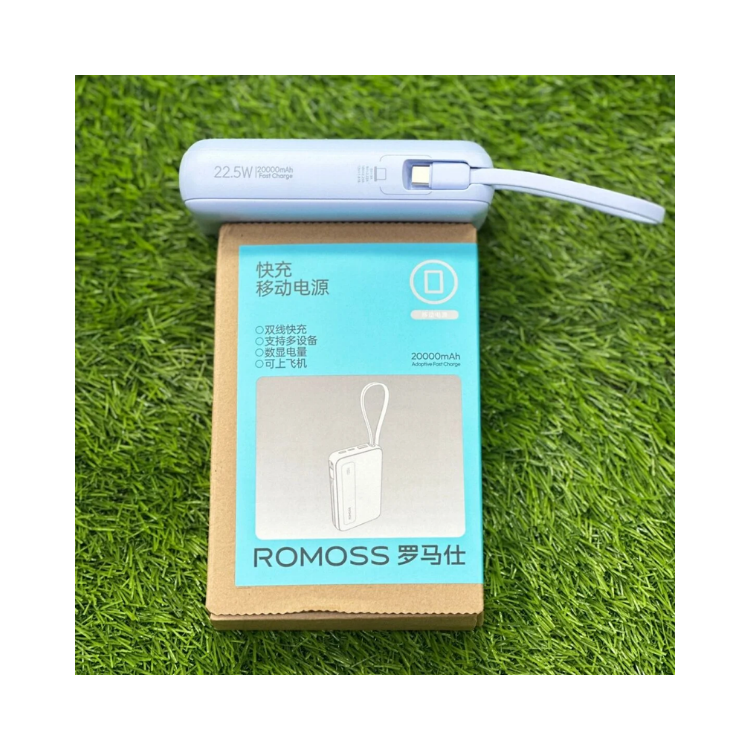 Romoss 20000 MAH 22.5W Mini Design Digital LED Display Power Bank | Builten iPhone & Type-C Wire | PPR20