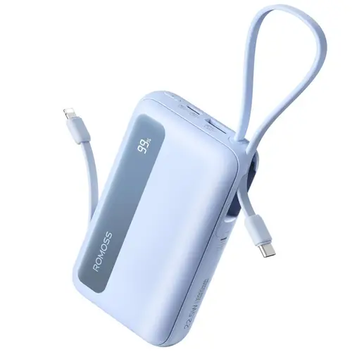 Romoss 10000 MAH 22.5W Mini Design Digital LED Display Power Bank | Builten iPhone & Type-C Wire | PPR10