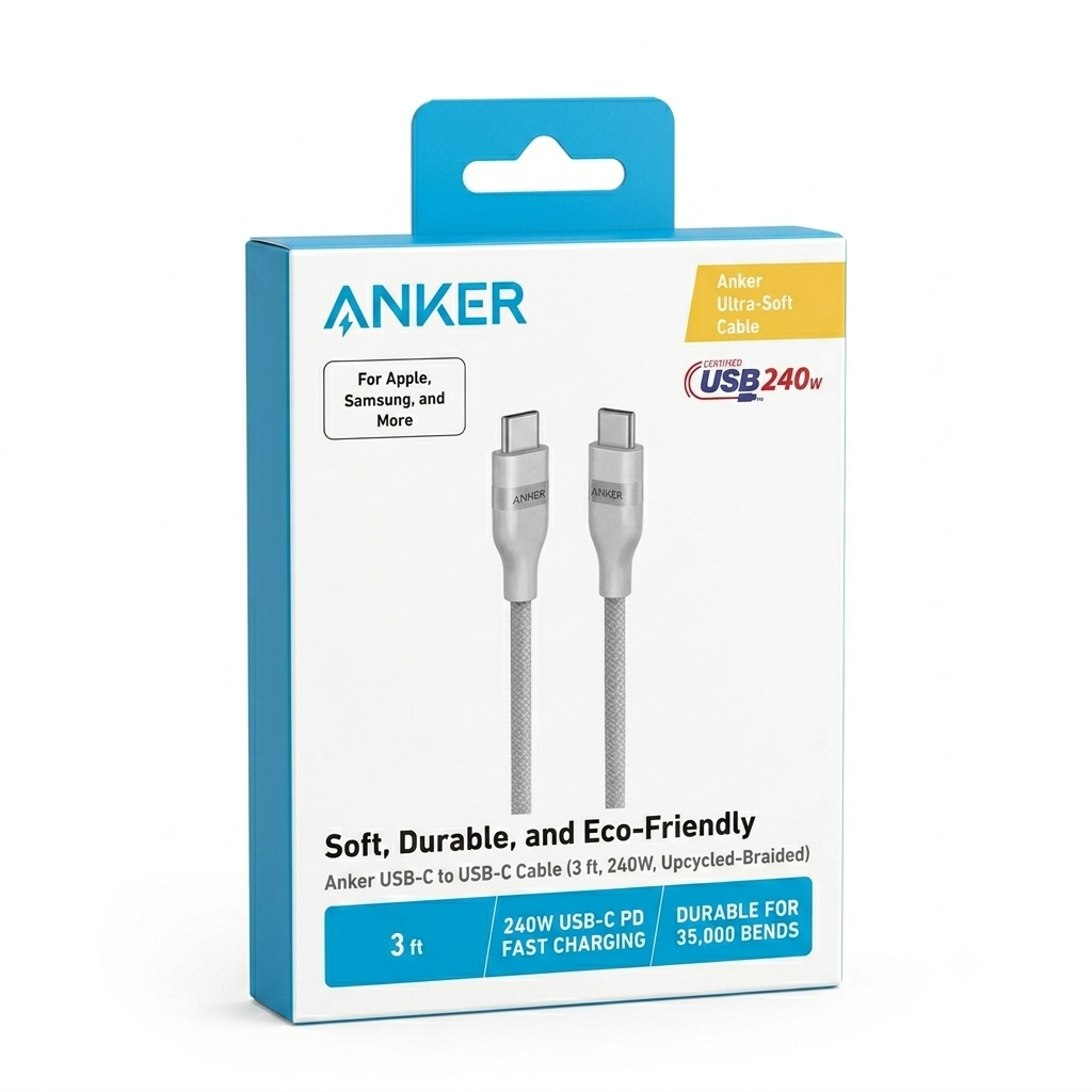 Anker CtC Cable 240W - 3 Ft Anker ZOLO USB-C to USB-C 240W Braided Cable