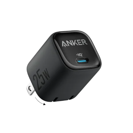 Anker 25W Usb‑C Fast Charger Compact size, PowerIQ 3.0 & PPS for Super Fast Charging, Foldable Plug, 2-Pin (US) – Black