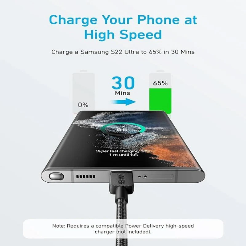 - Anker 322 Braided Usb-C to Usb-C Cable 60W 3ft - Black