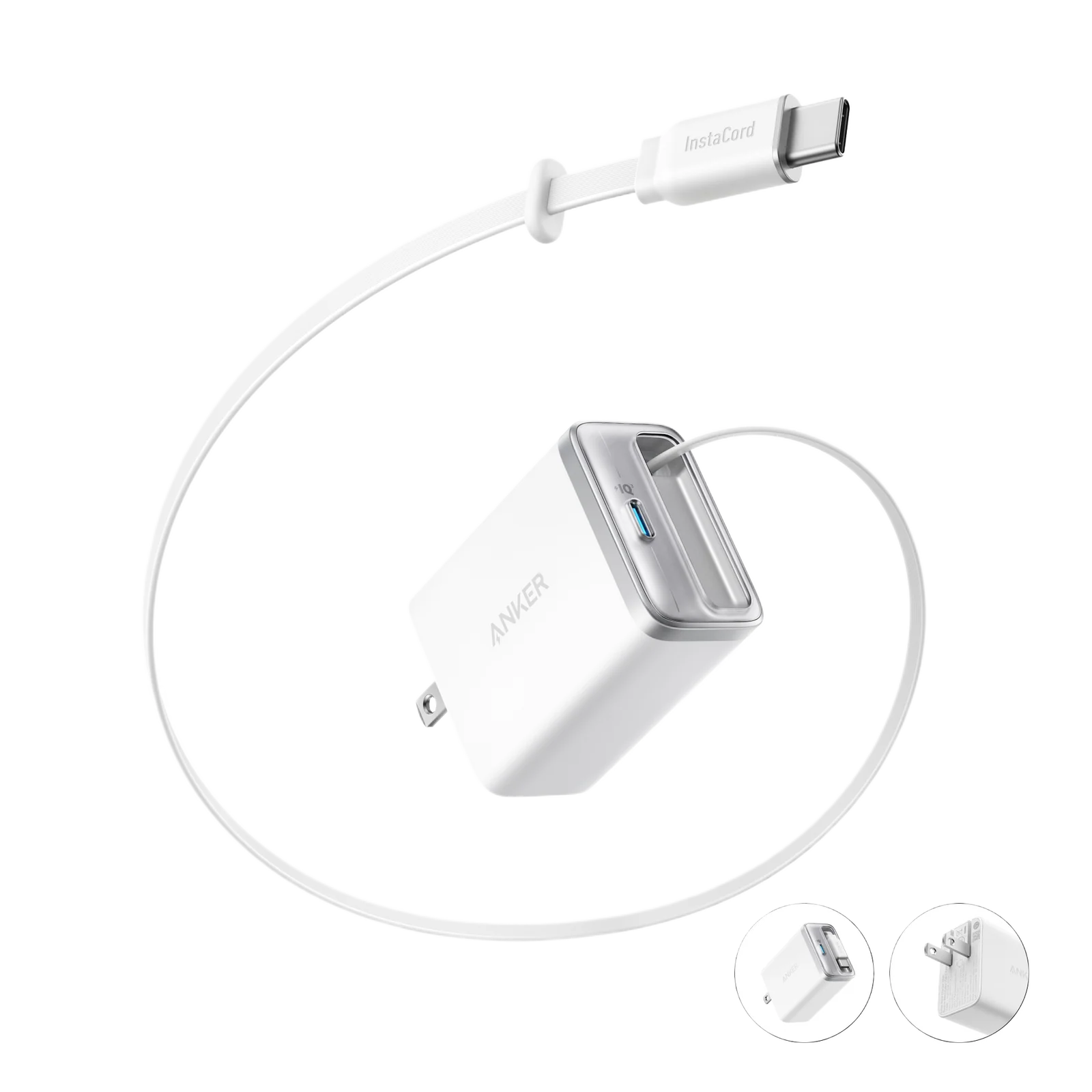 - Anker Nano Charger 35w, Built-In Retractable Usb-C Cable, 35W Fast Charging, Dual Usb-C Ports, InstaCord Retractable Cable, ActiveShield 3.0 Protection, GaN Technology, Foldable Plug, 2-Pin (US) - White