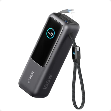 Anker Power Bank (25kmah, 165w, Built-In and Retractable Cables) 4-Ports, Charge 4 Devices Simultaneously, 100w, Single-Port Fast Charging, High Resolution Display - Black