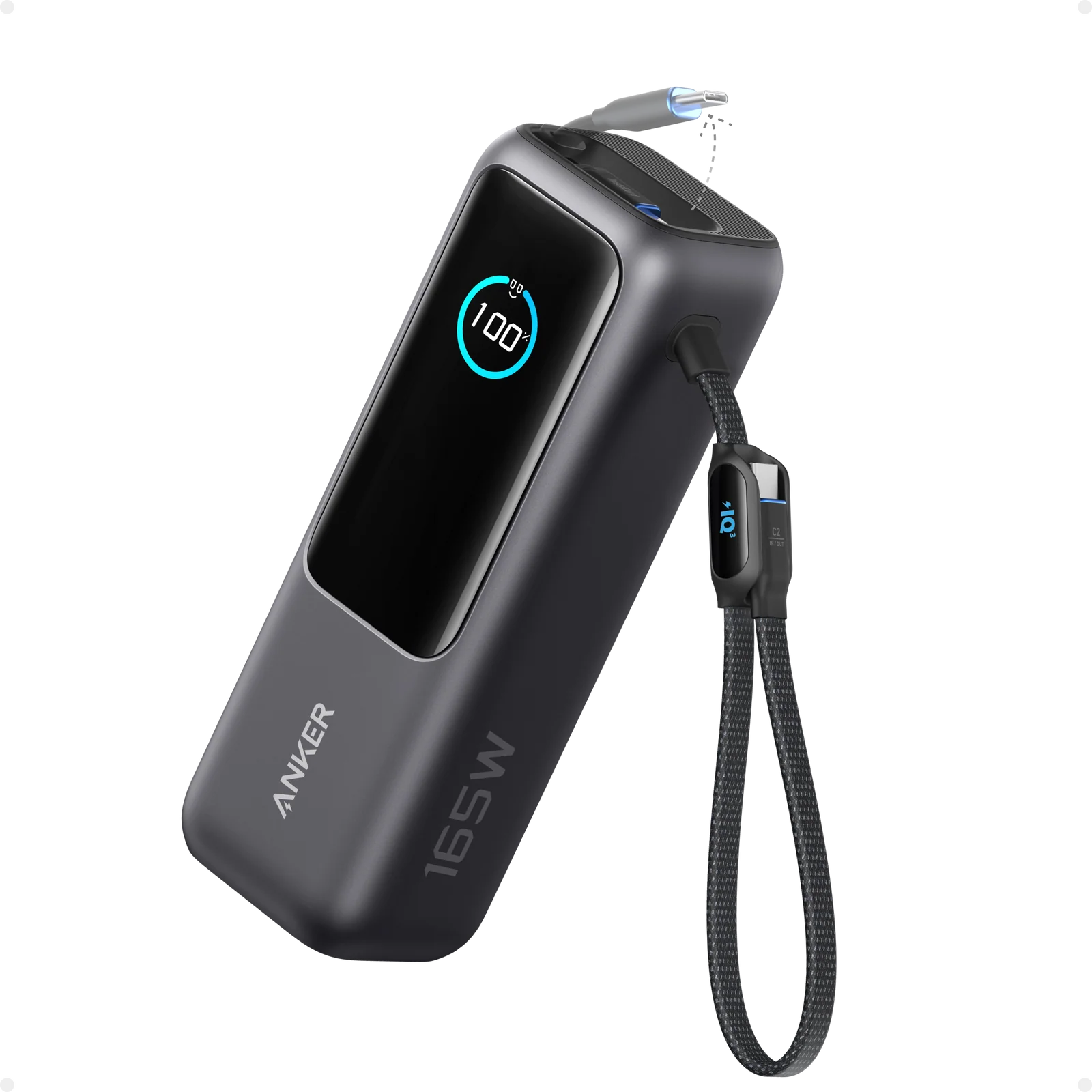 - Anker Power Bank (25kmah, 165w, Built-In and Retractable Cables) 4-Ports, Charge 4 Devices Simultaneously, 100w, Single-Port Fast Charging, High Resolution Display - Black