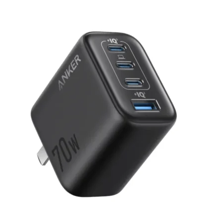 Anker Zolo Charger (70W, 4 Ports), 3 Usb-C + 1 UsbA Ports, 70W GaN Fast Charger, PowerIQ 3.0, ActiveShield Protection, Multi-Device Charging, Foldable Plug, 2-Pin (US) - Black