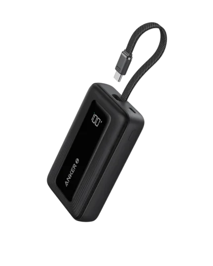 Anker Zolo Power Bank 10,000mah,30w, Built-In Usb-C Cable, 30W Fast Charging, 2-Ports Usb-C + UsbA Ports, Digital Display - Black