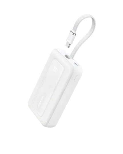 Anker Zolo Power Bank 10,000mah,30w, Built-In Usb-C Cable, 30W Fast Charging, 2-Ports Usb-C + UsbA Ports, Digital Display - White