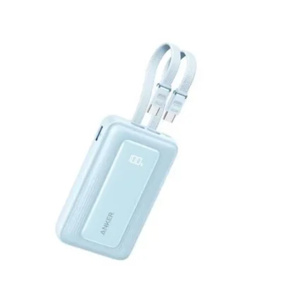 Anker Zolo Powerbank (10kmah, 35w, Built-In Dual Usb-C Cables), Charges 4 Devices at Once, Digital Display - Blue