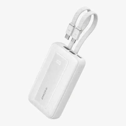 Anker Zolo Powerbank (10kmah, 35w, Built-In Dual Usb-C Cables), Charges 4 Devices at Once, Digital Display - White