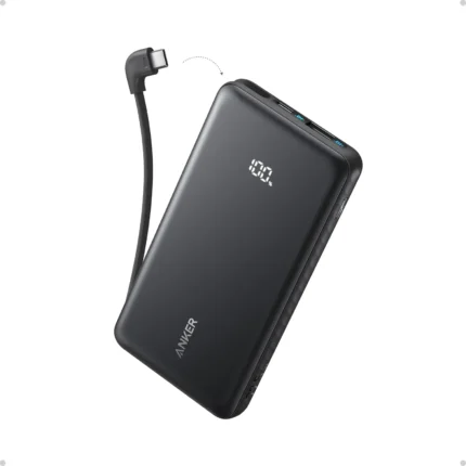 Anker Zolo Powerbank (20kmah, 22.5w, Built-In UsbC 90° Cable), Charges 3 Devices At Once, Digital Display - Black