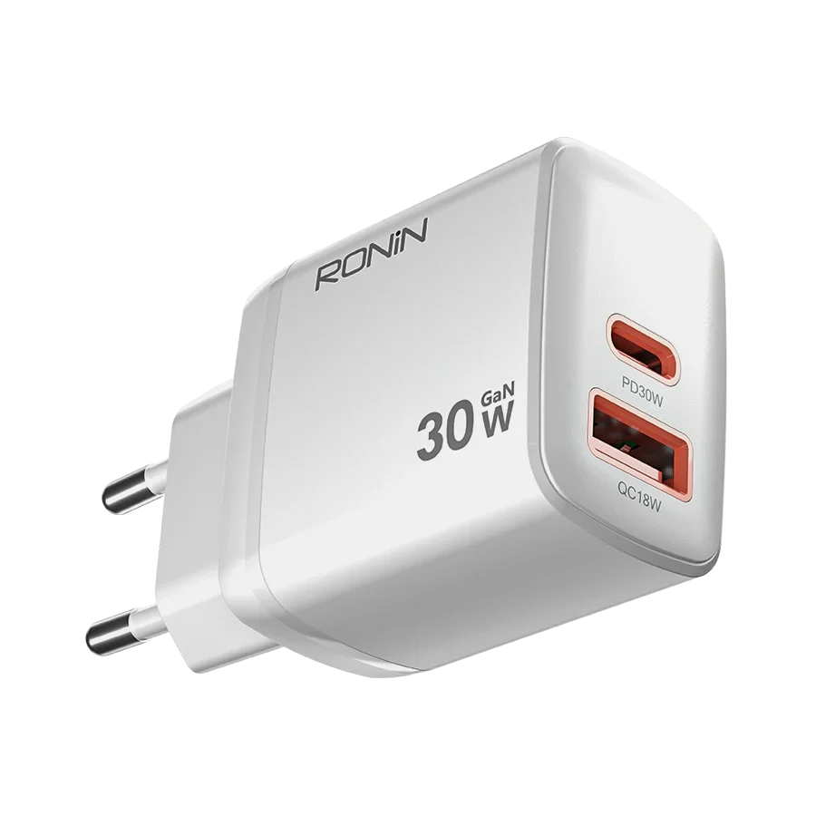 Ronin Flux Charger R-6030 30W GaN Fast Charger in White