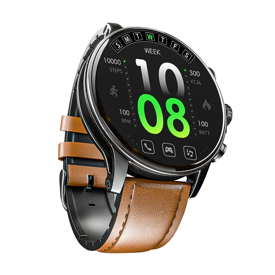 Ronin Moment Smart Watch R-5005 with Super Retina AMOLED Display and Leather Strap